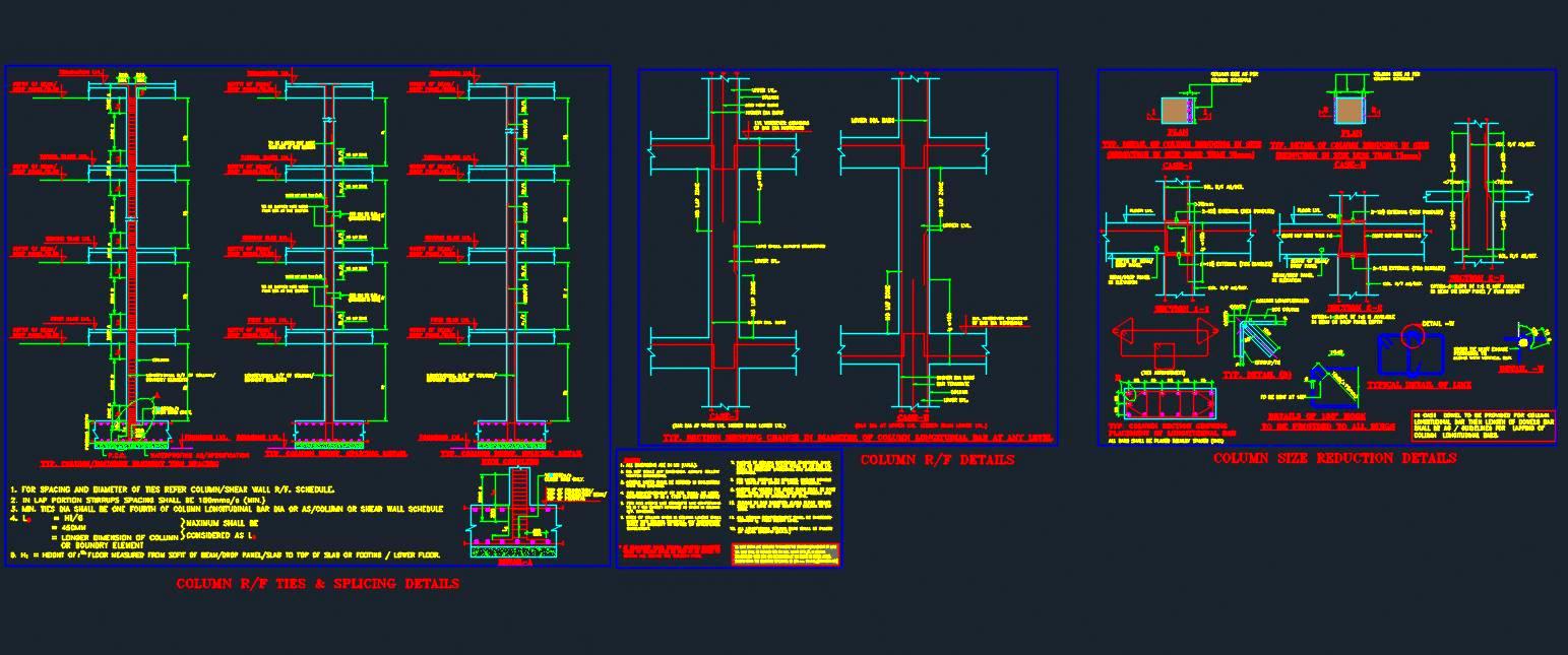 Structural Column Details DWG- Ties, Splicing & Size Reduction